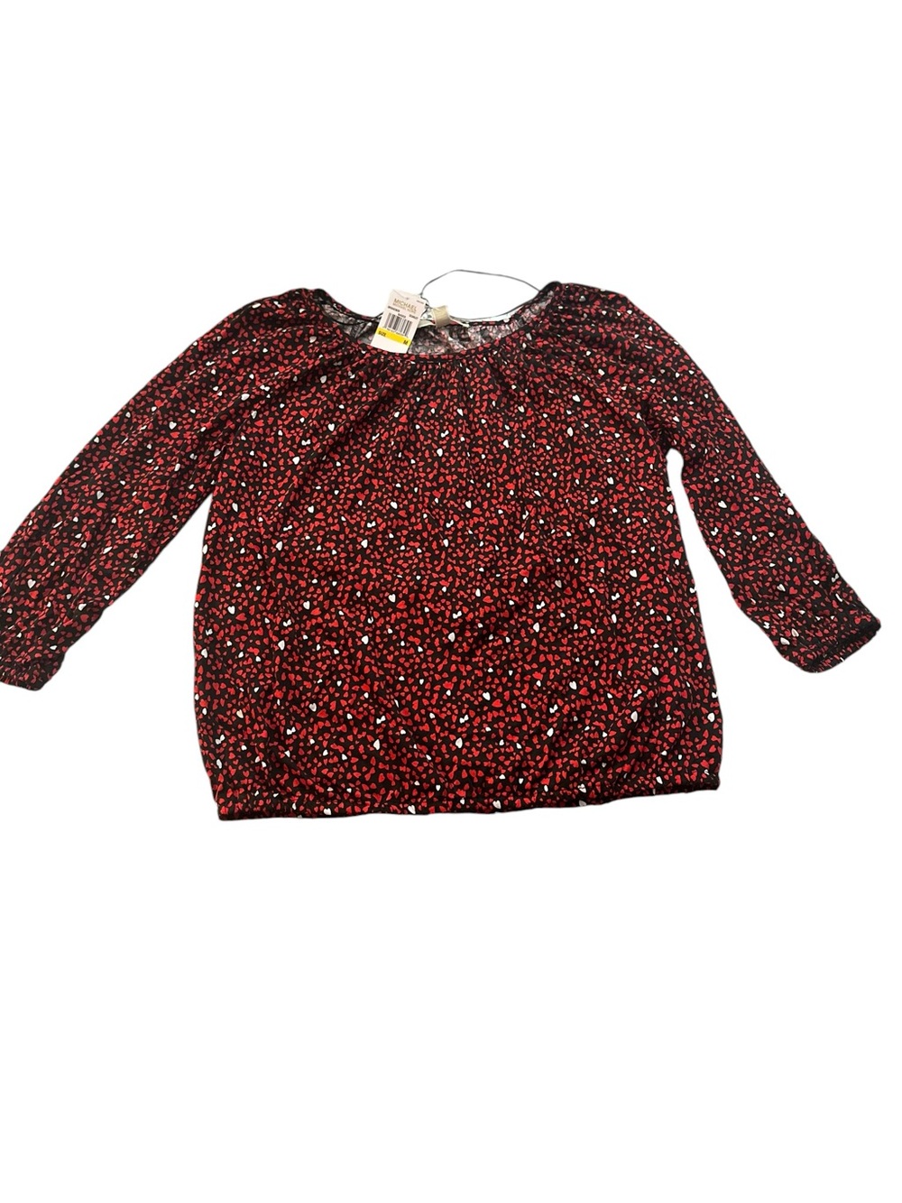 Michael Kors NWT Size M Ditsy Heart Print Blouse Scoop Neck 3/4 Sleeve
